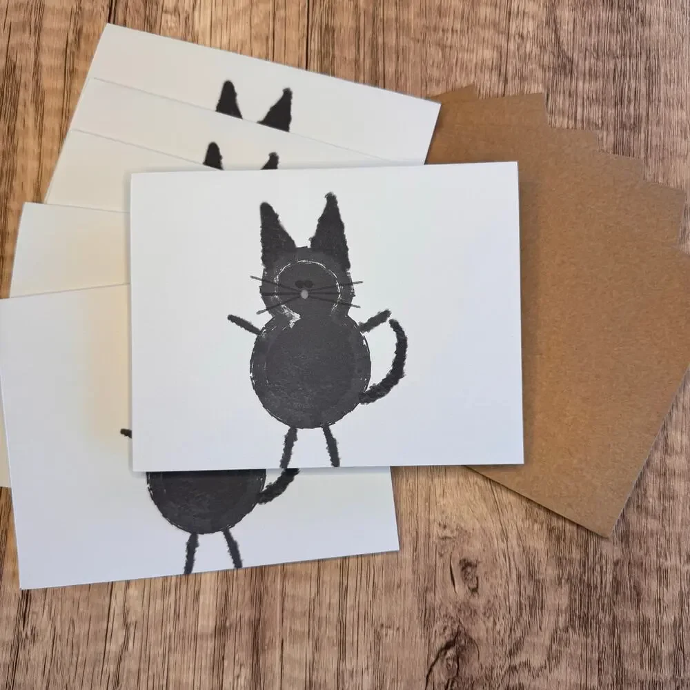 - Greeting Cards Blank Notes Thank You Cards Black Cat Lover 6 w/Envelopes NEW!